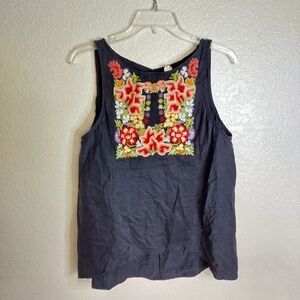 Burning Torch Embroidered Sleeveless Top Sz L